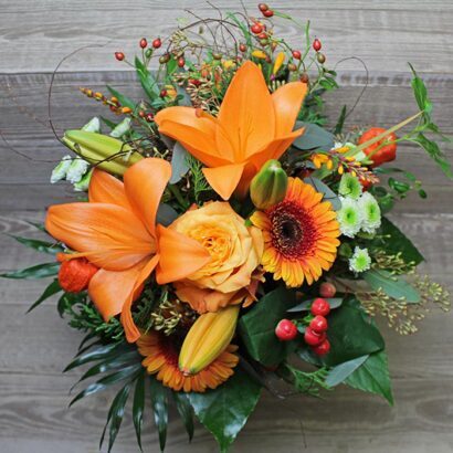 Orange autumn bouquet with lilies