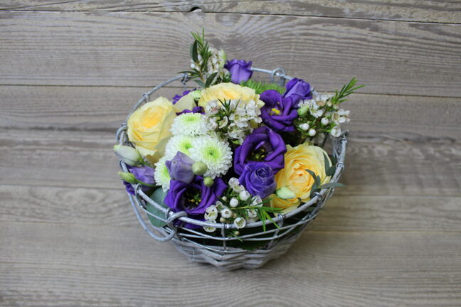 Flower Arrangement in metal Basket Yellow/Purple