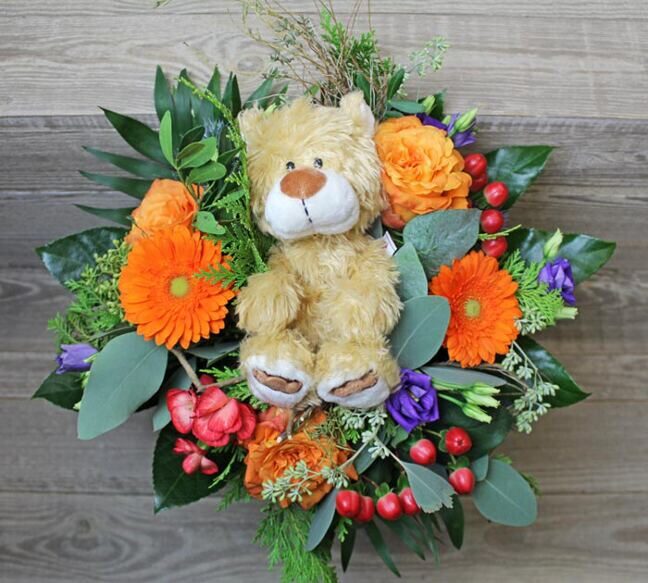 Orange bouquet with NICI Mielo Teddy